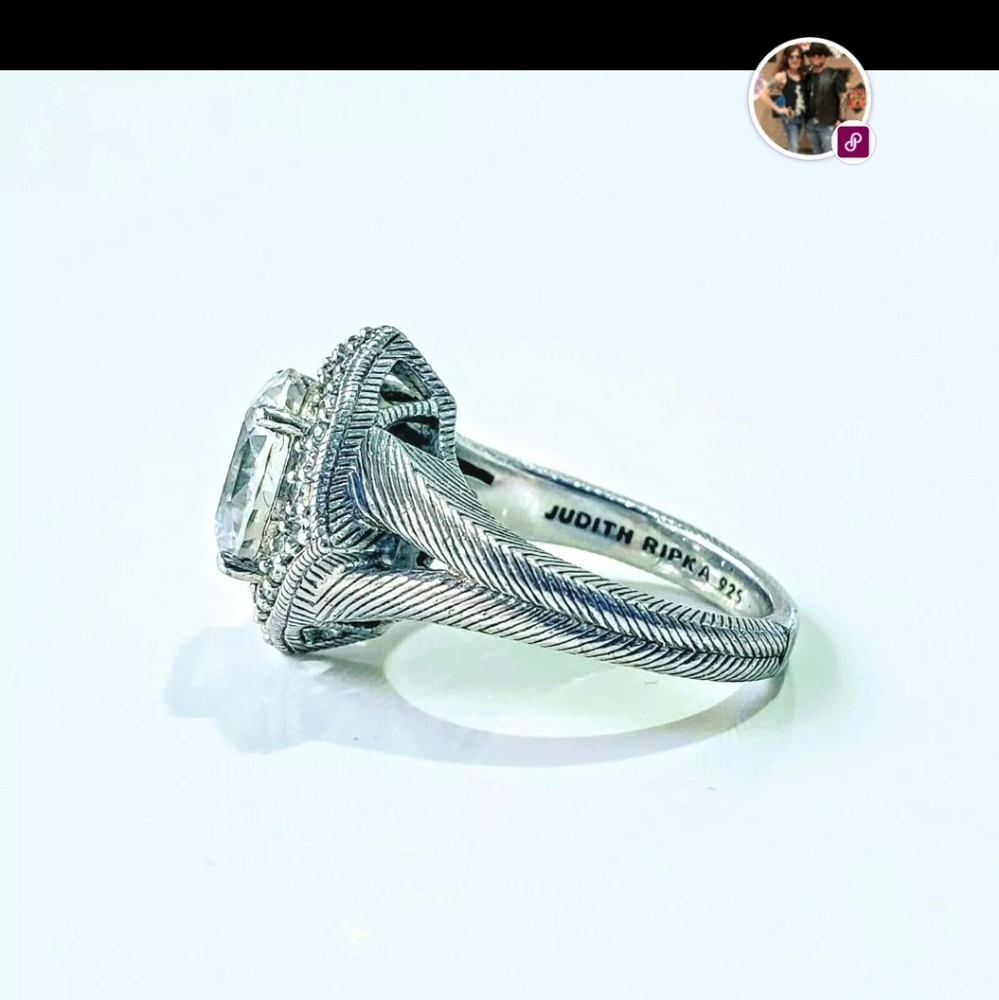 Vintage Judith Ripka Sterling Silver 4 point halo CZ engagement ring 8-8.5 - Picture 4 of 11